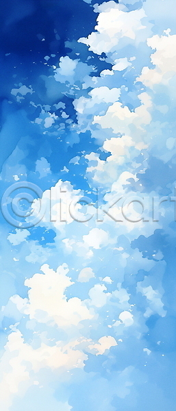 사람없음 JPG 일러스트 구름(자연) 맑음 백그라운드 세로 수채화(물감) 자연 파란색 하늘