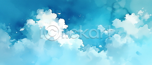 상쾌 사람없음 JPG 일러스트 구름(자연) 맑음 백그라운드 수채화(물감) 자연 파란색 하늘