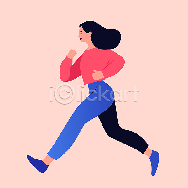 활기 성인 성인여자한명만 여자 한명 AI(파일형식) 일러스트 건강 달리기 러닝 운동 유산소운동 전신