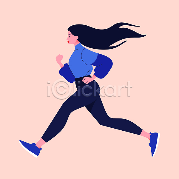 활기 성인 성인여자한명만 여자 한명 AI(파일형식) 일러스트 건강 달리기 러닝 운동 유산소운동 전신