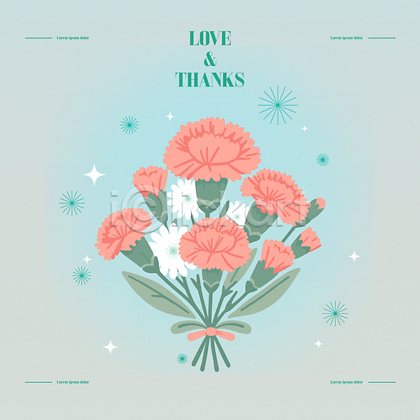 감사 사람없음 AI(파일형식) 일러스트 꽃 꽃다발 반짝임 분홍색 카네이션 카드(감사)