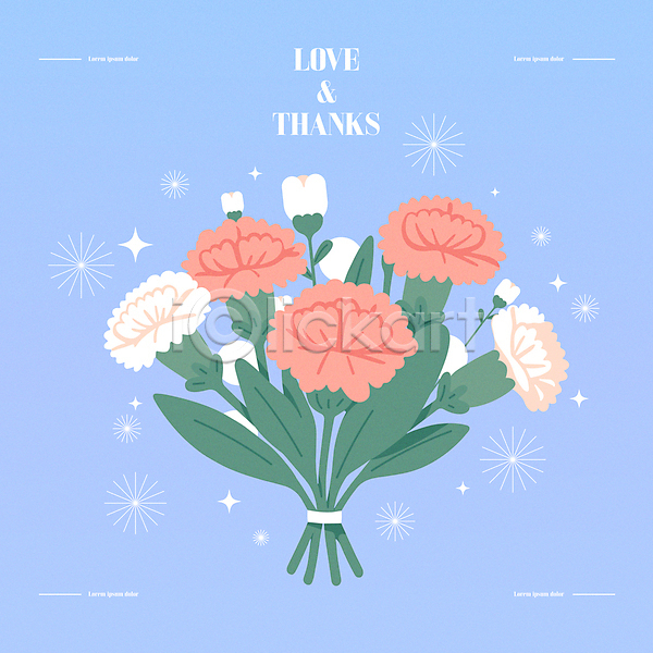 감사 사람없음 AI(파일형식) 일러스트 꽃 꽃다발 반짝임 분홍색 카네이션 카드(감사) 파란색