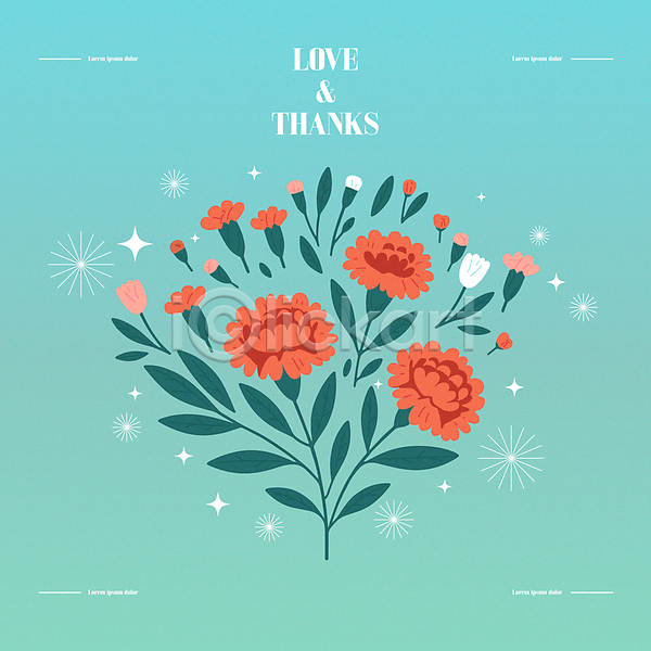 감사 분위기 사람없음 AI(파일형식) 일러스트 꽃 꽃다발 반짝임 봄 빨간색 카네이션 카드(감사)