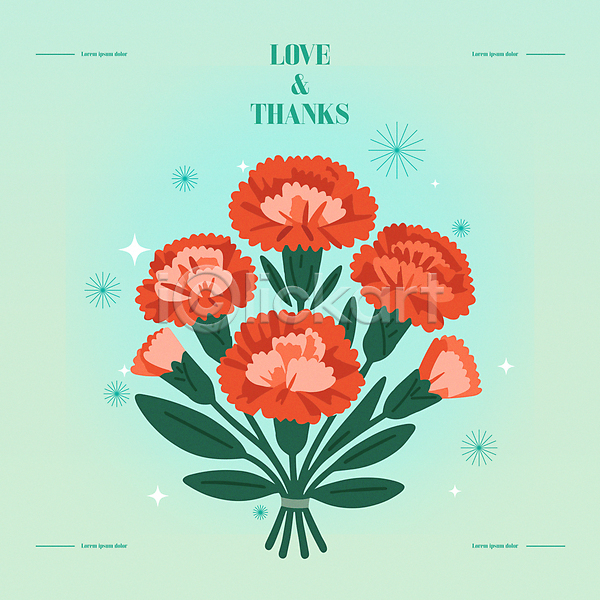 감사 사람없음 AI(파일형식) 일러스트 꽃 꽃다발 반짝임 빨간색 카네이션 카드(감사)