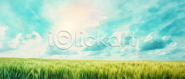 사람없음 JPG 일러스트 구름(자연) 맑음 밭 백그라운드 자연 청보리 청보리밭 초원(자연) 풍경(경치) 하늘