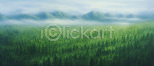 사람없음 JPG 일러스트 구름(자연) 몽환 백그라운드 산 안개 자연 초록색 풍경(경치) 하늘