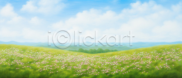사람없음 JPG 일러스트 구름(자연) 꽃 꽃밭 몽환 백그라운드 자연 초원(자연) 풍경(경치) 하늘