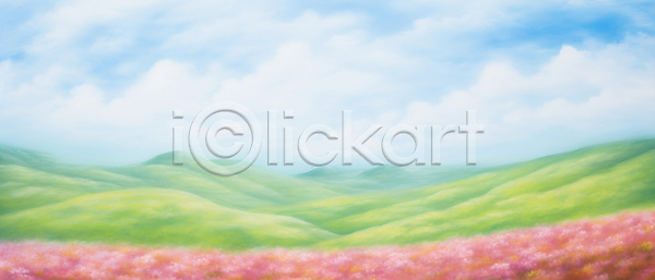 사람없음 JPG 일러스트 구름(자연) 꽃 꽃밭 몽환 백그라운드 자연 초원(자연) 풍경(경치) 하늘