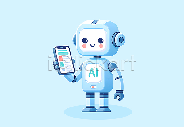 미래 사람없음 JPG 편집이미지 AI(인공지능) 들기 로봇 스마트폰 파란색