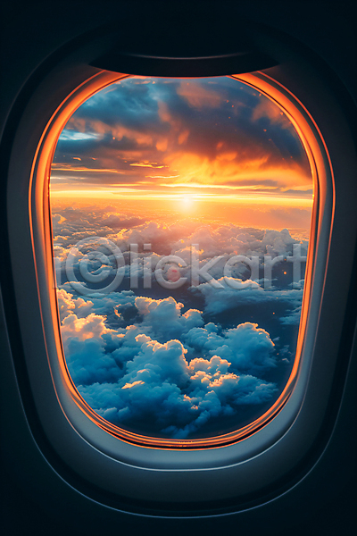 우아함 사람없음 JPG 편집이미지 구름(자연) 노을 비행기 비행기내부 창문 태양 하늘