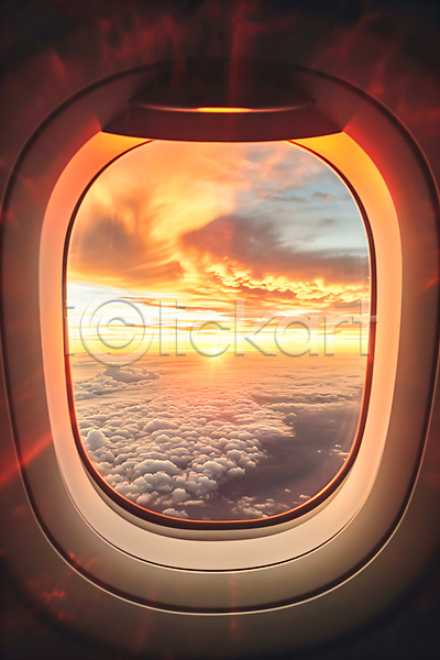 우아함 사람없음 JPG 편집이미지 구름(자연) 노을 비행기 비행기내부 창문 태양 하늘
