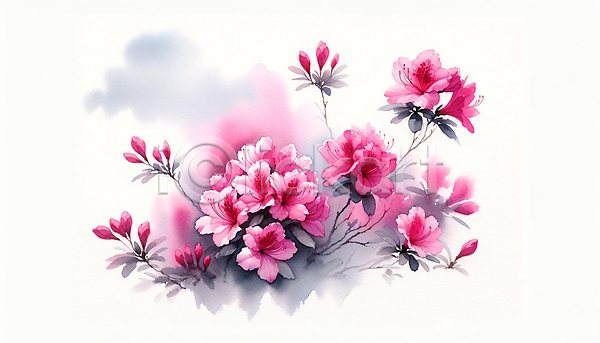 화려 사람없음 JPG 일러스트 백그라운드 봄 분홍색 수채화(물감) 진달래