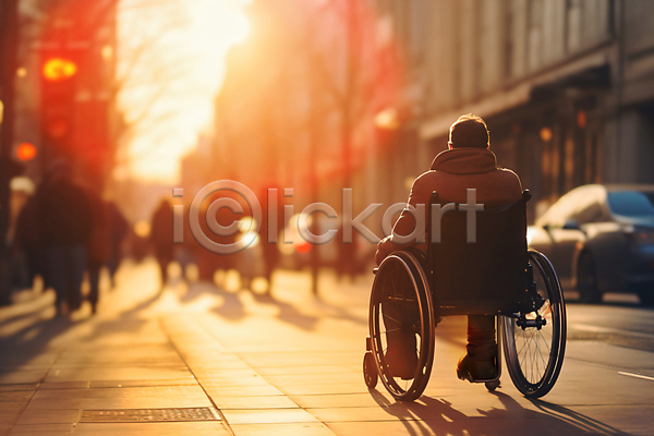남자 성인 성인남자한명만 한명 JPG 편집이미지 거리 백그라운드 승차 앉기 장애인 휠체어