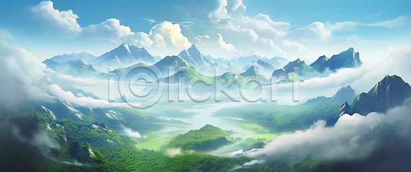 분위기 사람없음 JPG 편집이미지 구름(자연) 나무 산 숲 안개 자연 초록색 풍경(경치) 하늘
