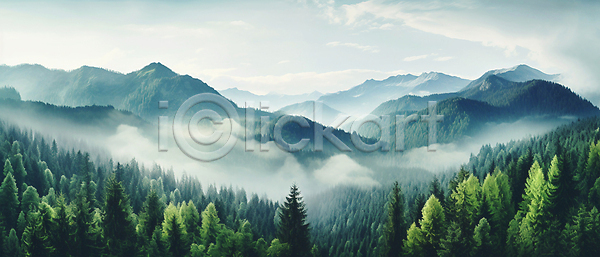 분위기 사람없음 JPG 편집이미지 구름(자연) 나무 산 숲 안개 자연 초록색 풍경(경치) 하늘