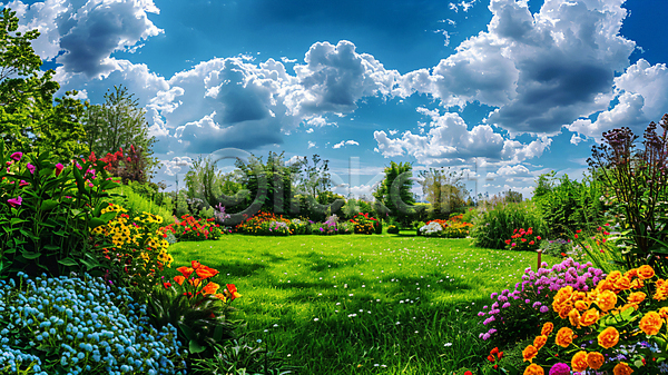 휴식 사람없음 JPG 디지털합성 편집이미지 구름(자연) 꽃 나무 자연 풀(식물) 풍경(경치) 하늘 힐링