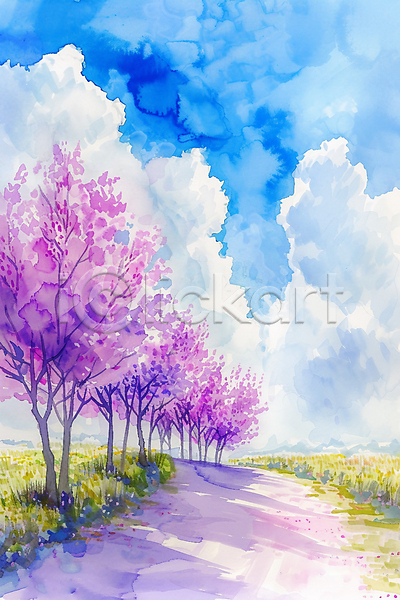 사람없음 JPG 편집이미지 구름(자연) 꽃 나무 라일락 보라색 봄 초원(자연) 풍경(경치) 하늘 하늘색