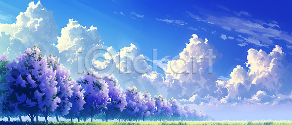 사람없음 JPG 편집이미지 구름(자연) 꽃 나무 라일락 보라색 봄 초원(자연) 파란색 풍경(경치) 하늘
