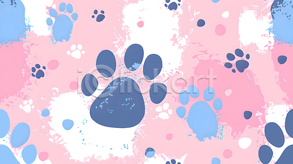 사람없음 JPG 편집이미지 동물 발바닥 발자국 백그라운드 분홍색 붓터치 얼룩 파란색 패턴 페인팅
