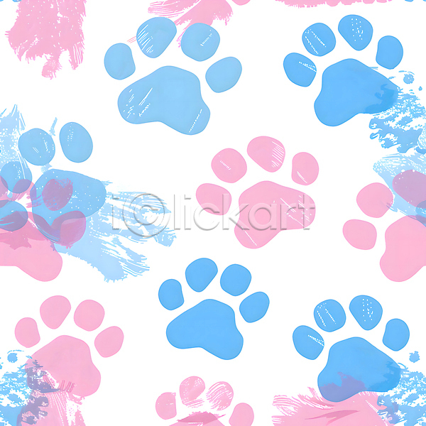 사람없음 JPG 편집이미지 동물 발바닥 발자국 백그라운드 분홍색 붓터치 얼룩 패턴 페인팅 하늘색