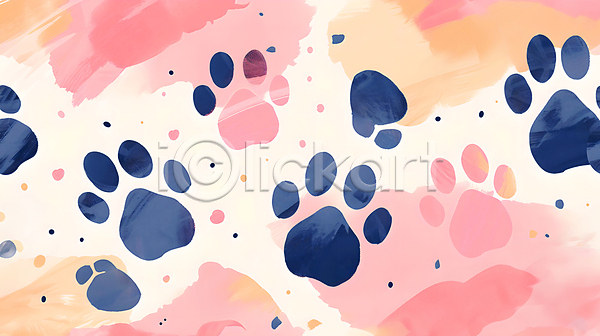사람없음 JPG 편집이미지 남색 동물 발바닥 발자국 백그라운드 분홍색 붓터치 얼룩 패턴 페인팅
