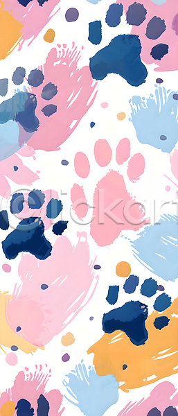 사람없음 JPG 편집이미지 동물 발바닥 발자국 백그라운드 붓터치 얼룩 컬러풀 패턴 페인팅
