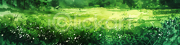 사람없음 PSD 편집이미지 봄 수채화(물감) 숲 싱그러움 여름(계절) 자연 초록색 풀(식물) 풍경(경치)