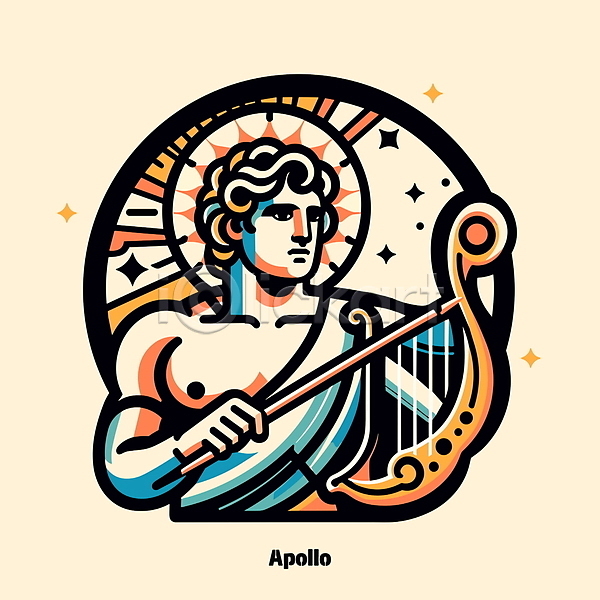 남자 성인 성인남자한명만 한명 AI(파일형식) 일러스트 그리스로마신화 들기 신(종교) 신화 아폴로 악기