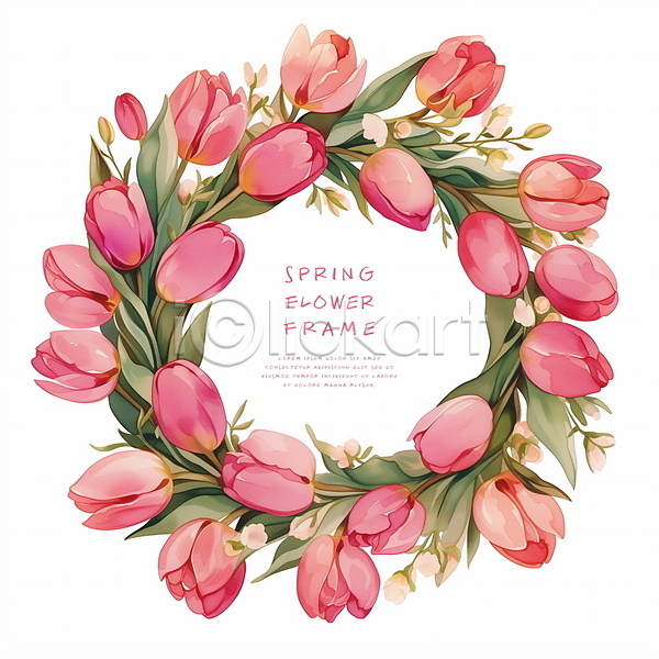 사람없음 PSD 일러스트 디자인 봄 분홍색 잎 장식 튤립 프레임 화사함