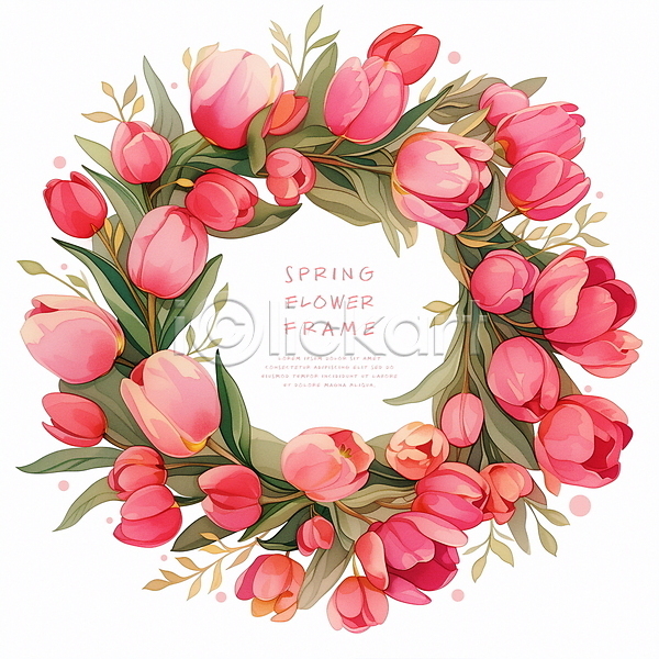 사람없음 PSD 일러스트 디자인 봄 분홍색 잎 장식 튤립 프레임