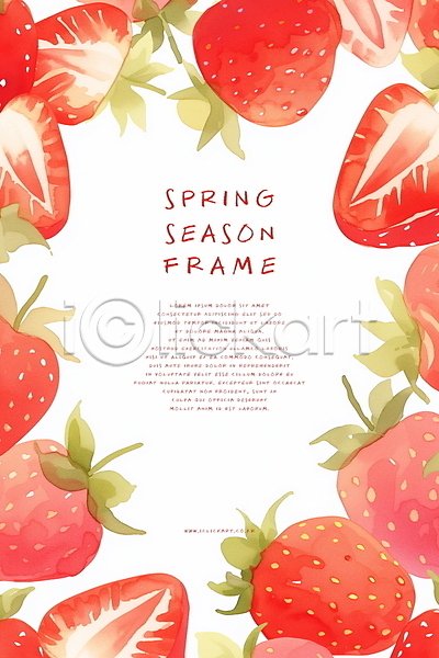 사람없음 PSD 일러스트 달콤함 디자인 딸기 봄 빨간색 장식 프레임