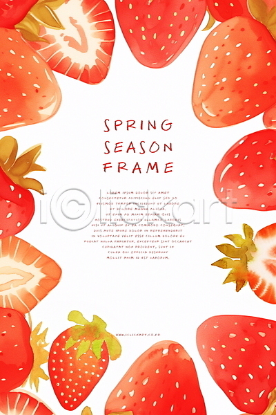 사람없음 PSD 일러스트 달콤함 디자인 딸기 봄 빨간색 장식 프레임