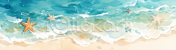 평화 사람없음 JPG 일러스트 모래 불가사리 여름(계절) 파도 파란색 해변 휴가