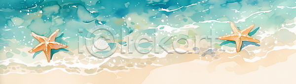 평화 사람없음 JPG 일러스트 모래 불가사리 여름(계절) 자연 조개 파도 파란색 해변