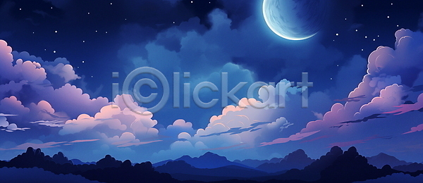 감성 사람없음 JPG 편집이미지 구름(자연) 달 밤하늘 배너 백그라운드 별 보라색 새벽 야경 자연 풍경(경치)