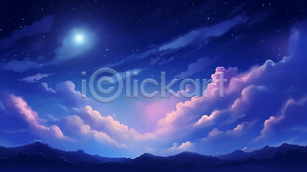 감성 사람없음 JPG 편집이미지 구름(자연) 달빛 밤하늘 배너 백그라운드 별 보라색 산 새벽 야경 자연 풍경(경치)