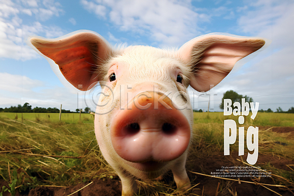 사람없음 PSD 근접촬영 편집이미지 동물 돼지 아기돼지 초원(자연) 한마리