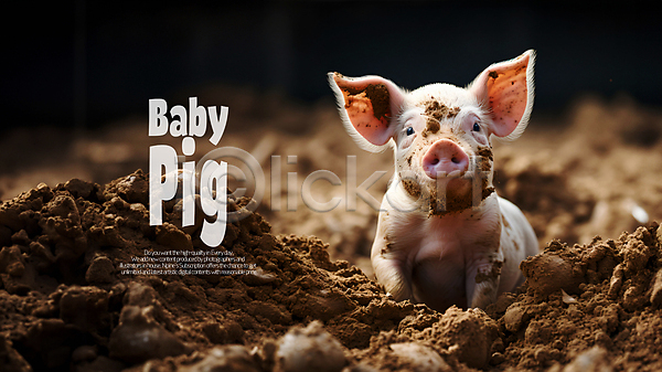 사람없음 PSD 편집이미지 동물 돼지 밭 아기돼지 카피스페이스 한마리 흙