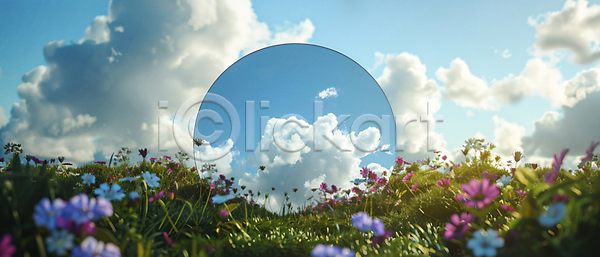 사람없음 JPG 디지털합성 편집이미지 거울 계절 구름(자연) 꽃 반사 숲 자연 풀(식물) 풍경(경치) 하늘