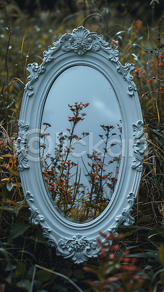 사람없음 JPG 디지털합성 편집이미지 거울 계절 꽃 반사 숲 자연 풀(식물) 풍경(경치) 하늘