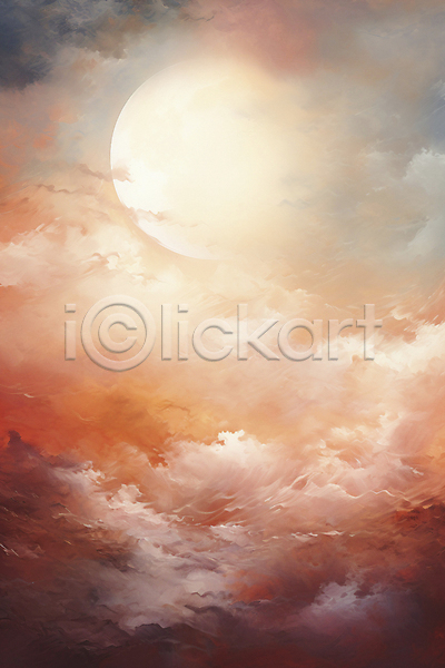 빈티지 사람없음 JPG 디지털합성 편집이미지 구름(자연) 그림 백그라운드 유화 태양 하늘