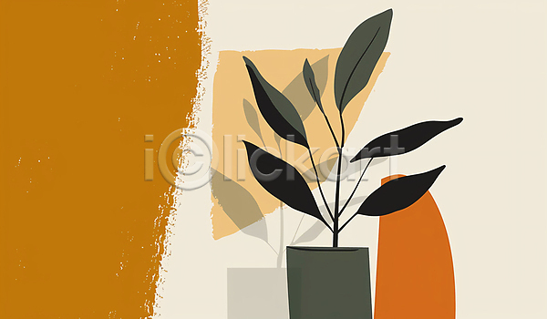 사람없음 JPG 일러스트 그래픽 미니멀 백그라운드 식물 심플 잎 화분