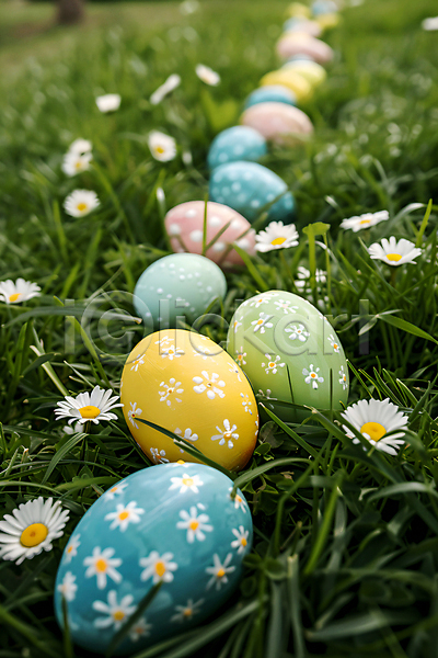 사람없음 JPG 편집이미지 계란 기독교 꽃 백그라운드 부활절 부활절계란 일렬 잔디