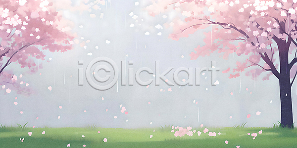 감성 사람없음 JPG 일러스트 구름(자연) 날씨 백그라운드 벚꽃 봄 봄비 분홍색 비 안개 잔디 풍경(경치) 하늘 흐림