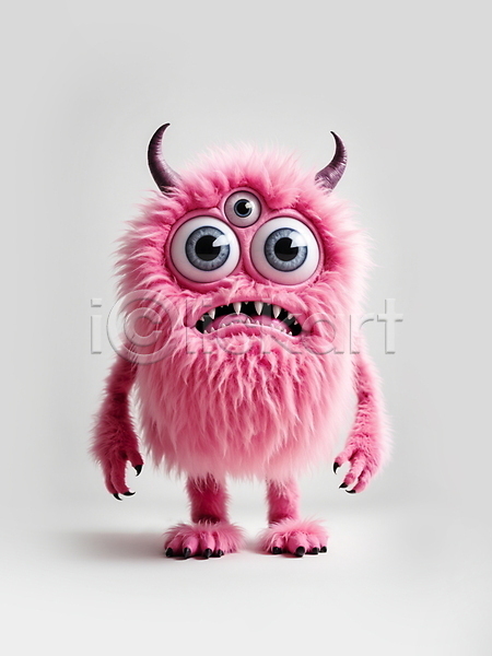 귀여움 사람없음 JPG 디지털합성 편집이미지 괴물 몬스터 분홍색 뿔 애니메이션 전신 캐릭터 털 편집소스 한마리