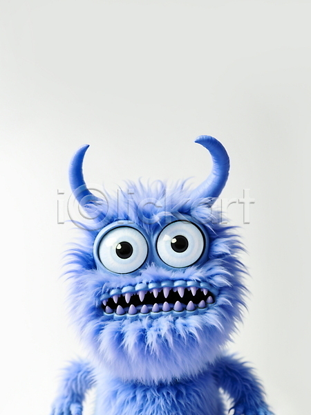 귀여움 사람없음 JPG 디지털합성 편집이미지 괴물 몬스터 뿔 애니메이션 캐릭터 털 파란색 편집소스 한마리