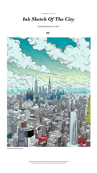 사람없음 PSD 일러스트 건물 구름(자연) 그림 도시 드로잉 빌딩 스카이라인 스케치 잉크 펜 풍경(경치)
