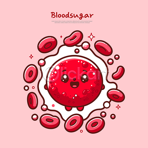 사람없음 AI(파일형식) 일러스트 건강 당뇨병 빨간색 세포 의학 적혈구 캐릭터 피 혈당 혈소판 혈액