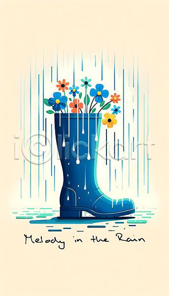 감성 사람없음 JPG 디지털합성 편집이미지 꽃 백그라운드 봄 빗방울 잎 장화 텍스트 파란색 편집소스