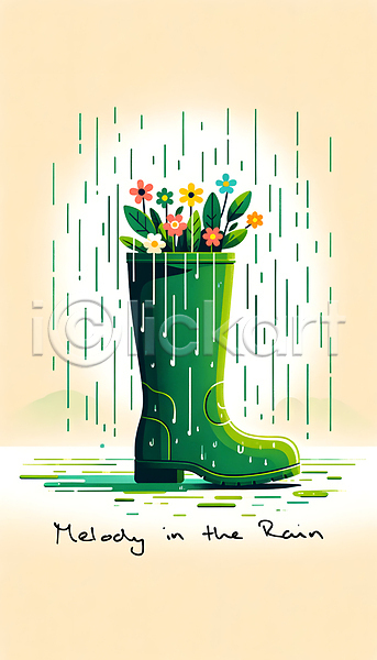 감성 사람없음 JPG 디지털합성 편집이미지 꽃 백그라운드 봄 빗방울 잎 장화 초록색 텍스트 편집소스
